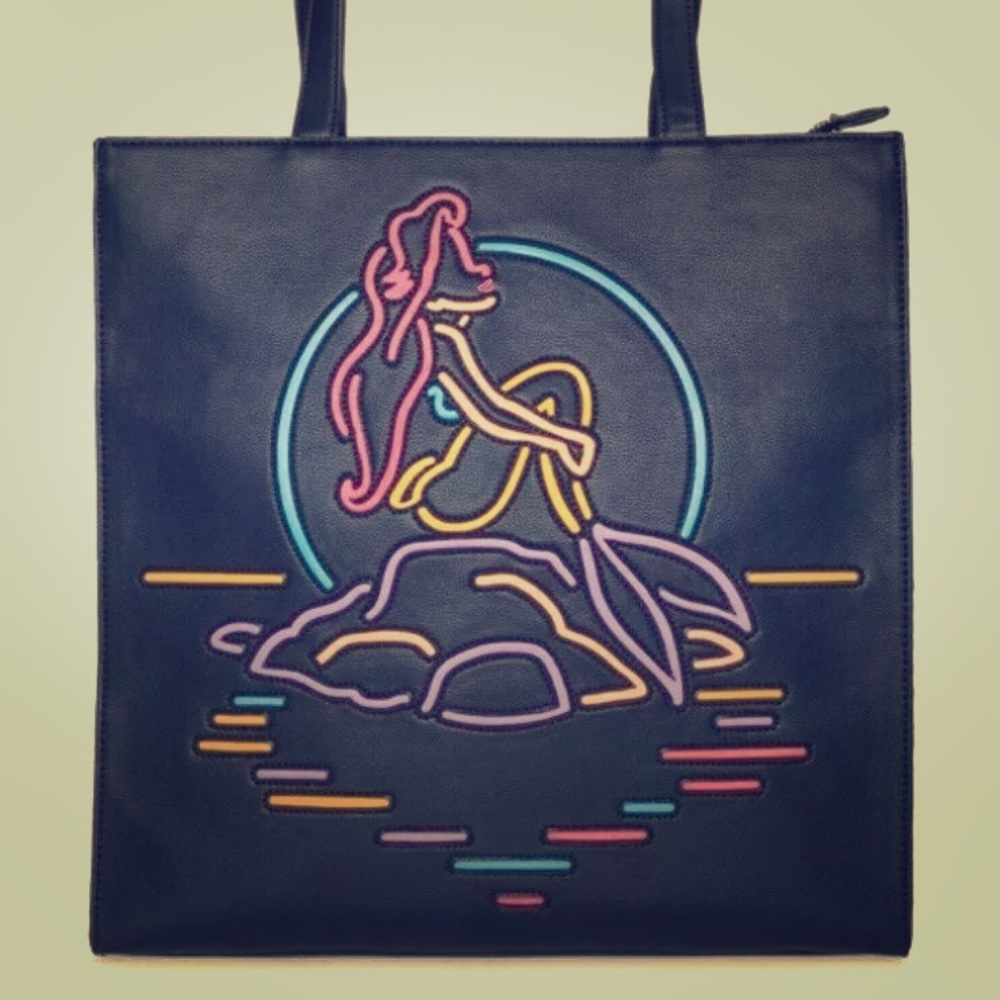 Danielle Nicole Black Tote with Neon Mermaid Appliqué